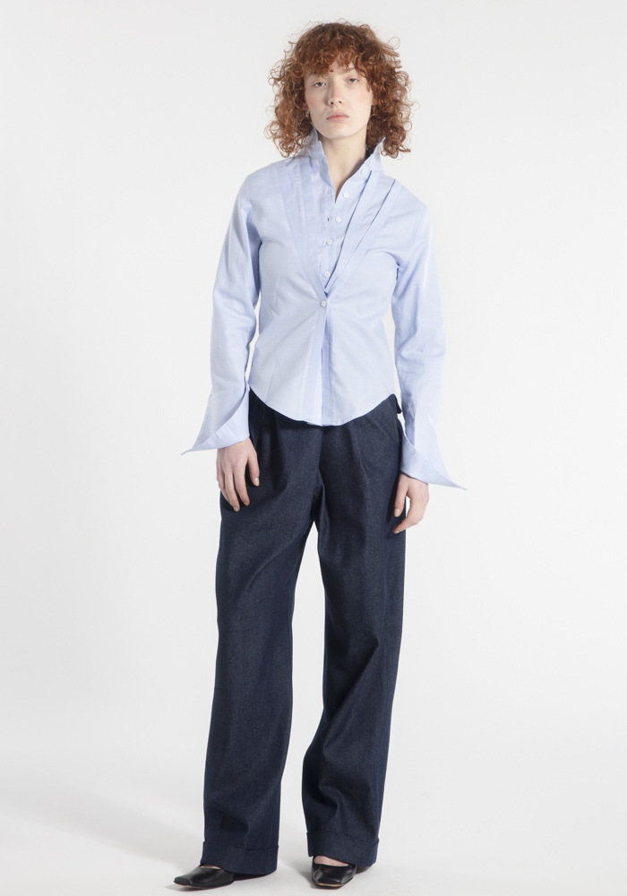 chemise-femme-mononoke-createur-japonais-coton-oxford-bleu-face