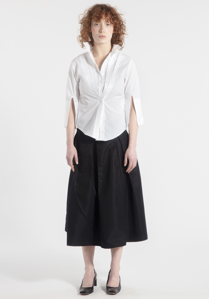 chemise-femme-mononoke-manches-3/4-createur-japonais-coton-popeline-blanc-face