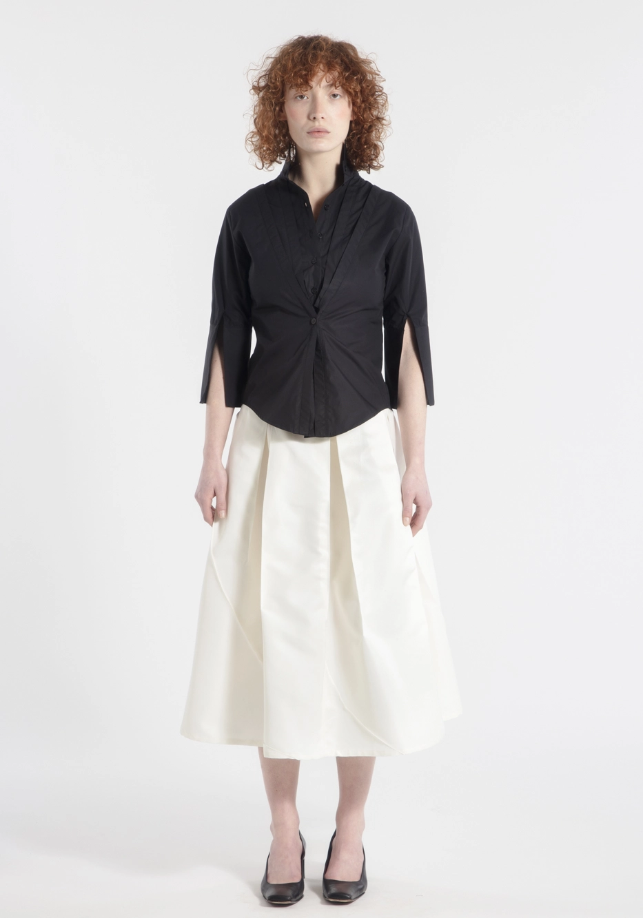 chemise-femme-mononoke-manches-3/4-createur-japonais-coton-popeline-noir-face