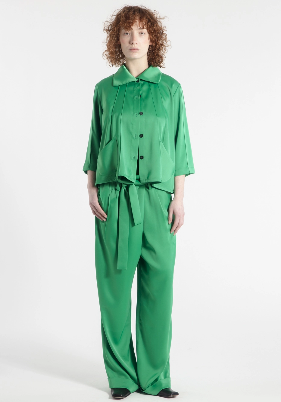 veste-shizuka-fluide-verte-manche-3/4-createur-japonais-face