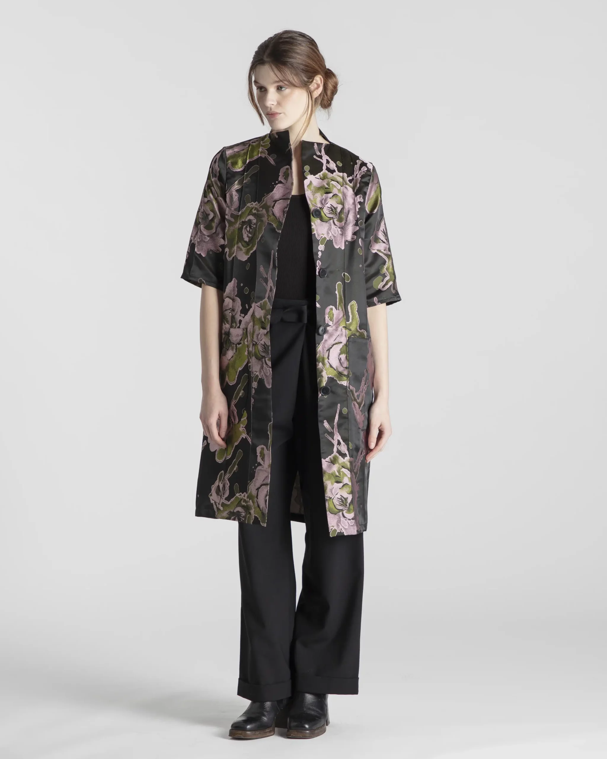 manteau-femme-chiaki-jacquard-fleur-vert-createur-japonais