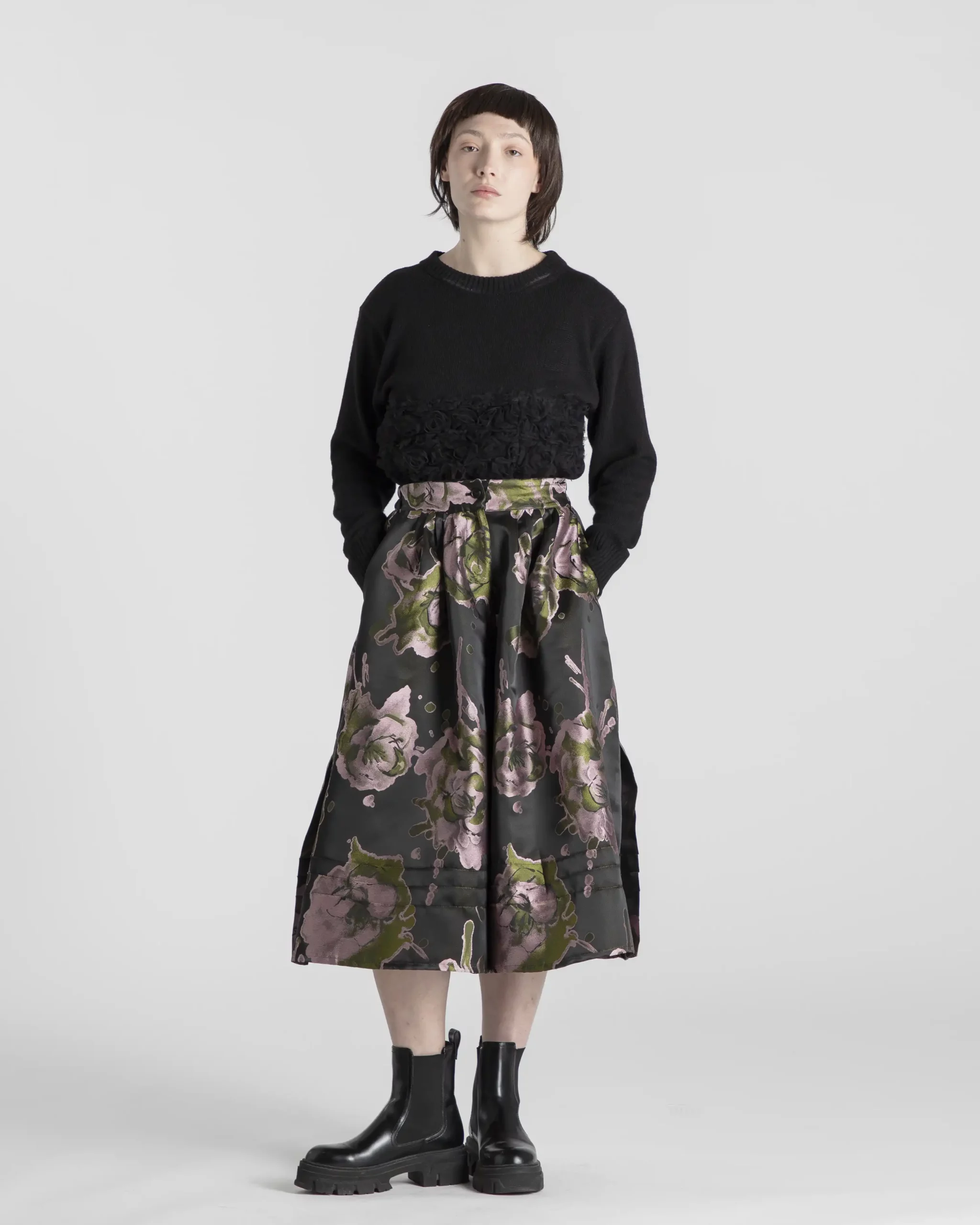 pantalon-femme-kanko-jacquard-fleur-vert-createur-japonais