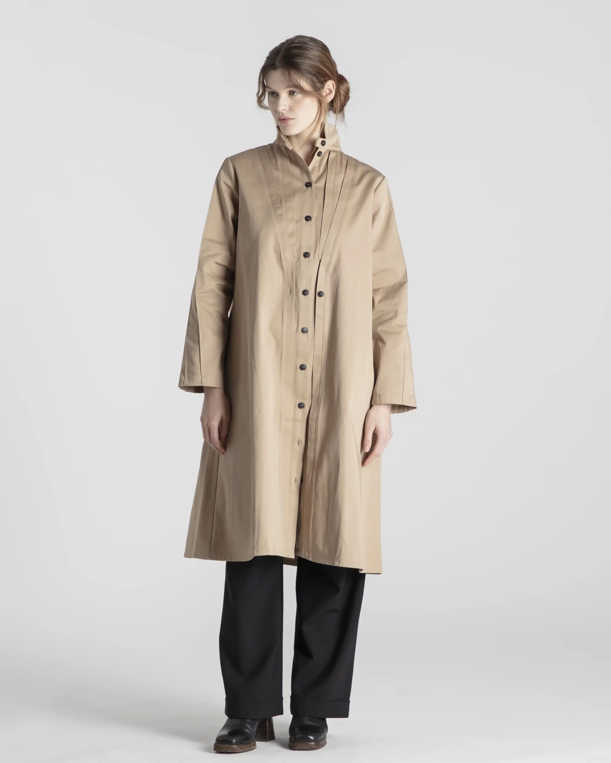 manteau-femme-trench-mononoke-coton-gabardine-camel-createur-japonais