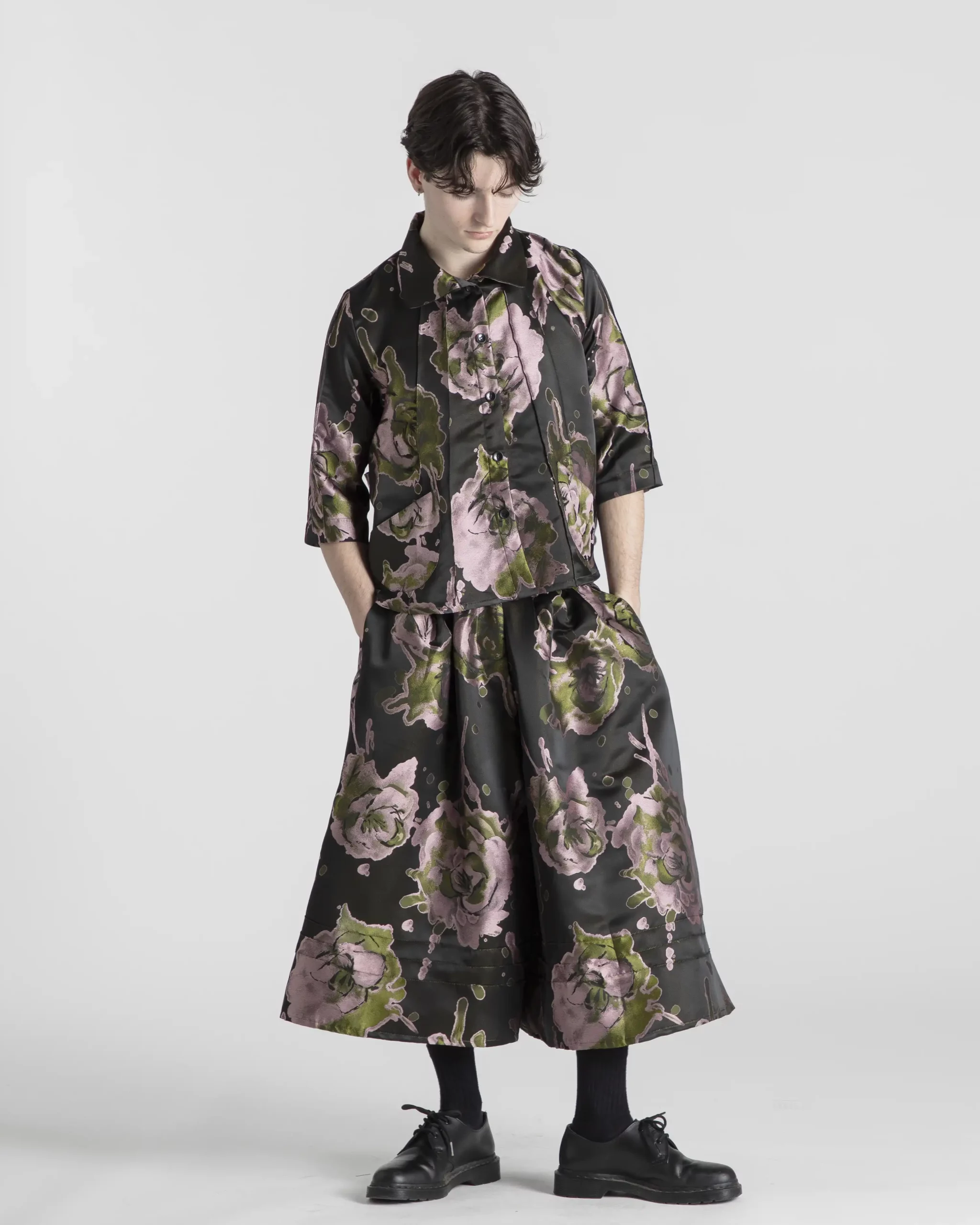 Veste SHIZUKA manches 3/4 Jacquard Fleur Vert