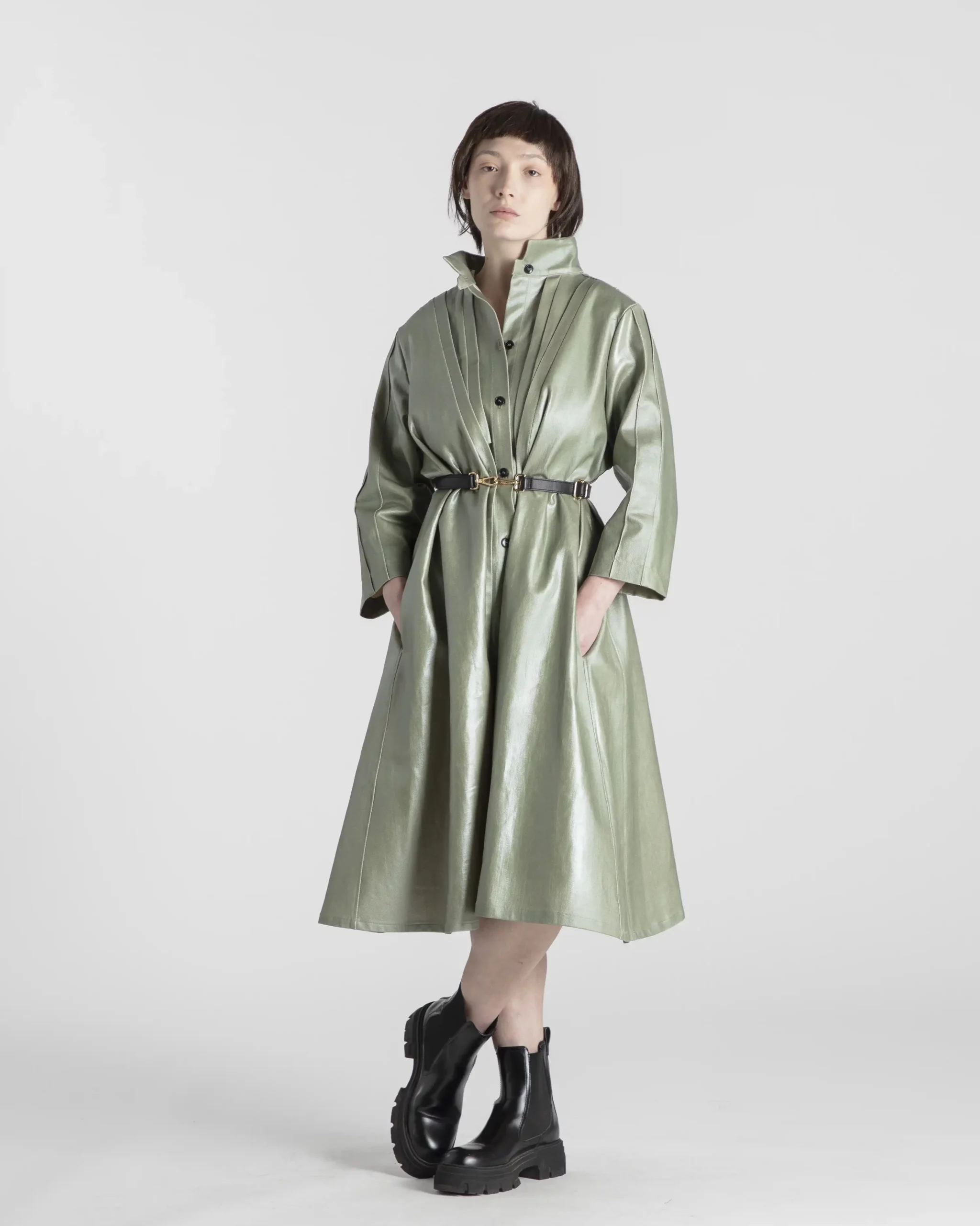 manteau-femme-trench-mononoke-coton-enduit-vert-createur-japonais